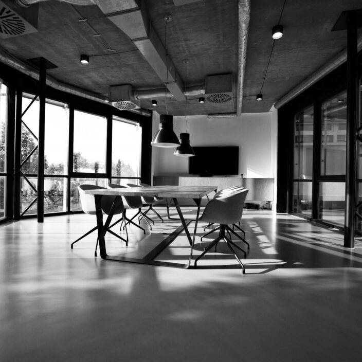 Black and white empty office conference room